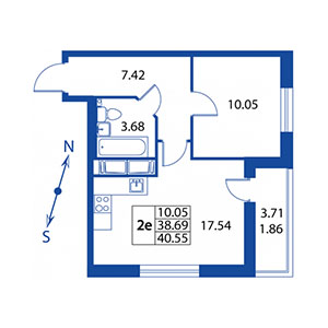 2-комнатная, 38 м² — ЖК ЖК Полис на Неве