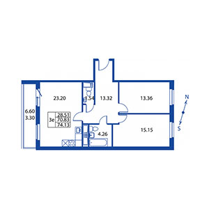 3-комнатная, 70 м² — ЖК ЖК Полис на Неве