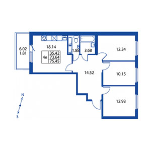 4-комнатная, 73 м² — ЖК ЖК Полис на Неве