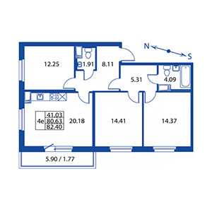 4-комнатная, 80 м² — ЖК ЖК Полис на Неве
