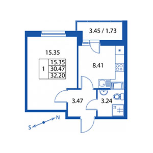 1-комнатная, 30 м² — ЖК ЖК Краски лета