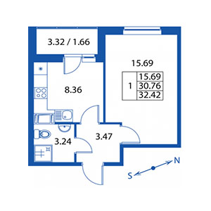 1-комнатная, 30 м² — ЖК ЖК Краски лета