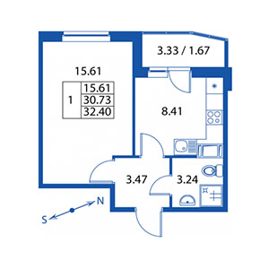 1-комнатная, 30 м² — ЖК ЖК Краски лета