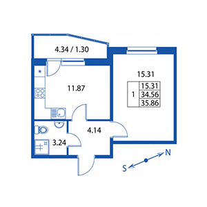 1-комнатная, 34 м² — ЖК ЖК Юттери