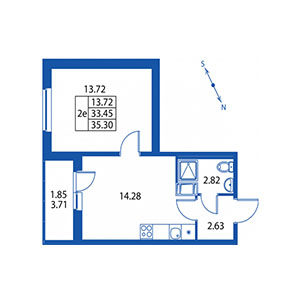 2-комнатная, 33 м² — ЖК ЖК Краски лета