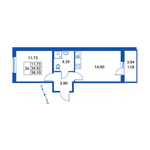2-комнатная, 34 м² — ЖК ЖК Полис на московской