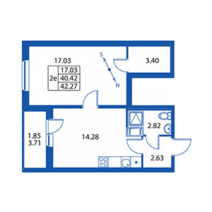 2-комнатная, 40 м² — ЖК ЖК Полис на московской