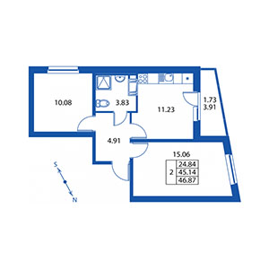 2-комнатная, 45 м² — ЖК ЖК Краски лета