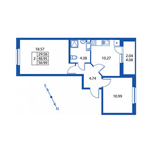 2-комнатная, 48 м² — ЖК ЖК Краски лета