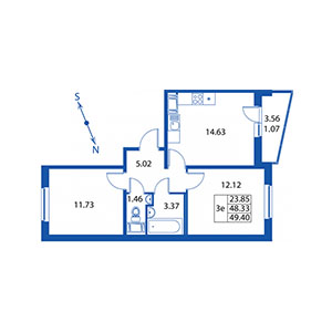 3-комнатная, 48 м² — ЖК ЖК Краски лета