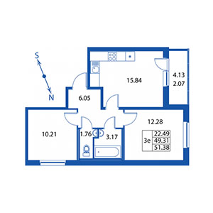 3-комнатная, 49 м² — ЖК ЖК Краски лета