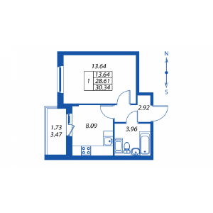 1-комнатная, 28 м² — ЖК ЖК Краски лета