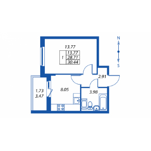 1-комнатная, 28 м² — ЖК ЖК Полис на комендантском