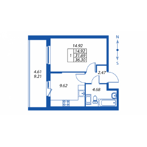 1-комнатная, 31 м² — ЖК ЖК Полис на комендантском