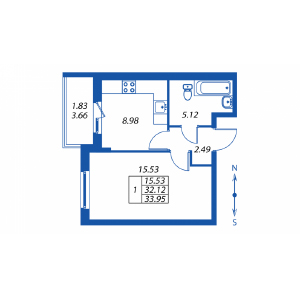1-комнатная, 32 м² — ЖК ЖК Полис на комендантском