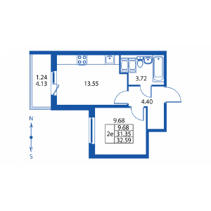 2-комнатная, 31 м² — ЖК ЖК Полис на Неве