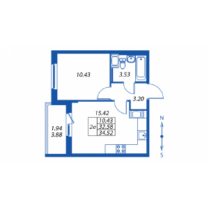 2-комнатная, 32 м² — ЖК ЖК Полис на комендантском