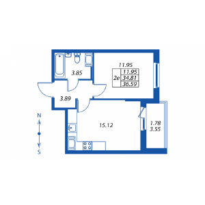 2-комнатная, 34 м² — ЖК ЖК Полис на Неве