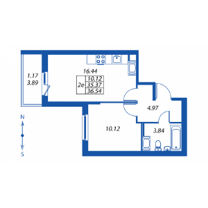 2-комнатная, 35 м² — ЖК ЖК Полис на Неве