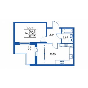 2-комнатная, 37 м² — ЖК ЖК Полис на комендантском