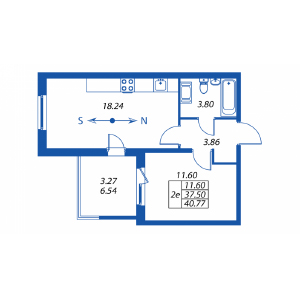 2-комнатная, 37 м² — ЖК ЖК Полис на комендантском