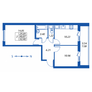 2-комнатная, 46 м² — ЖК ЖК Полис на комендантском