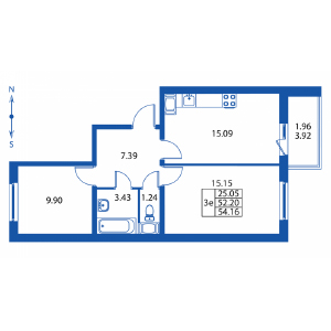 3-комнатная, 52 м² — ЖК ЖК Полис на комендантском