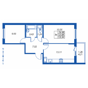 3-комнатная, 52 м² — ЖК ЖК Полис на комендантском