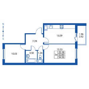 3-комнатная, 52 м² — ЖК ЖК Полис на комендантском