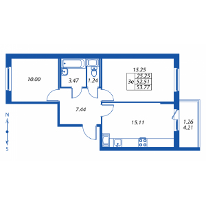 3-комнатная, 52 м² — ЖК ЖК Полис на комендантском