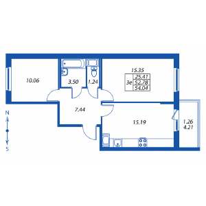 3-комнатная, 52 м² — ЖК ЖК Полис на комендантском