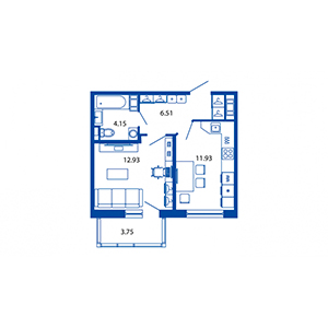 1-комнатная, 35 м² — ЖК ЖК Полис на московской