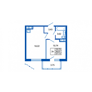 2-комнатная, 36 м² — ЖК ЖК Полис на московской