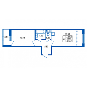 2-комнатная, 40 м² — ЖК ЖК Полис на московской