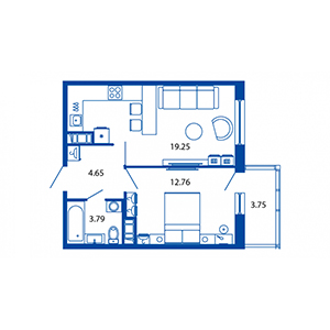 2-комнатная, 40 м² — ЖК ЖК Полис на московской