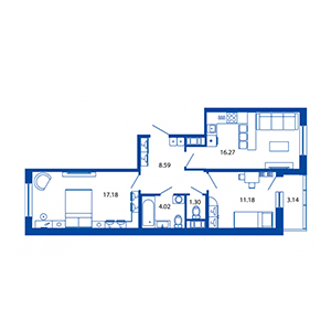 3-комнатная, 58 м² — ЖК ЖК Полис на московской