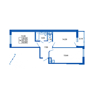 3-комнатная, 61 м² — ЖК ЖК Полис на московской