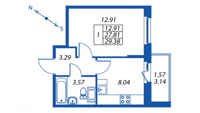 1-комнатная, 27 м² — ЖК ЖК ПаркЛэнд