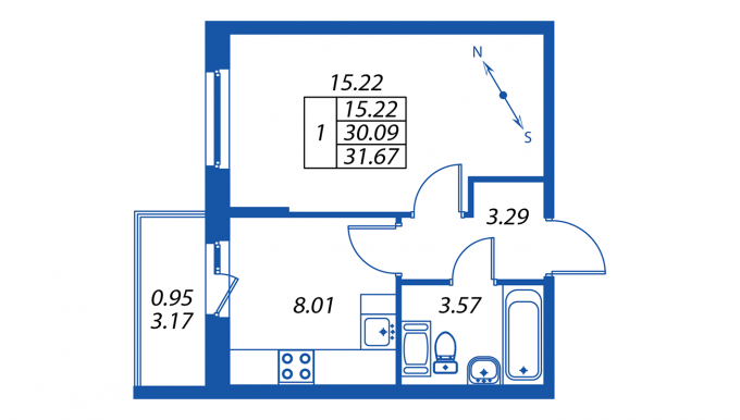 1-комнатная, 30 м² — ЖК ЖК ПаркЛэнд