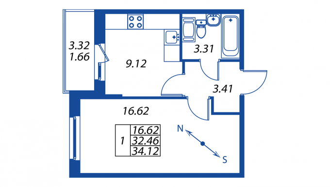 1-комнатная, 33 м² — ЖК ЖК ПаркЛэнд