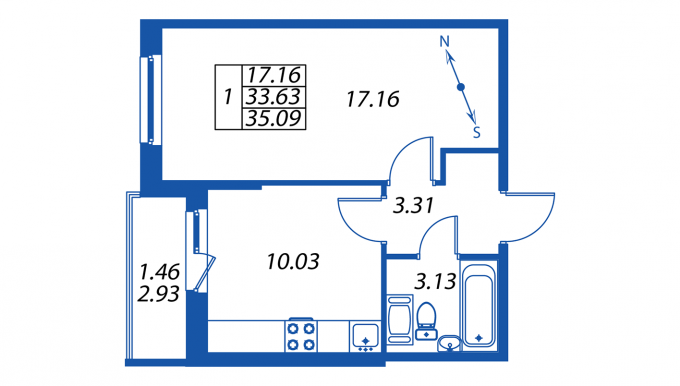 1-комнатная, 34 м² — ЖК ЖК ПаркЛэнд