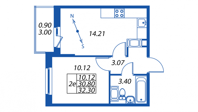 2-комнатная, 31 м² — ЖК ЖК ПаркЛэнд