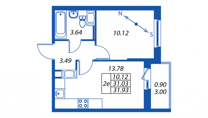 2-комнатная, 31 м² — ЖК ЖК ПаркЛэнд