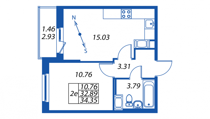 2-комнатная, 32 м² — ЖК ЖК ПаркЛэнд