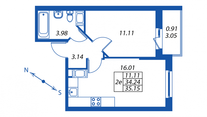 2-комнатная, 35 м² — ЖК ЖК ПаркЛэнд