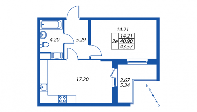 2-комнатная, 40 м² — ЖК ЖК ПаркЛэнд