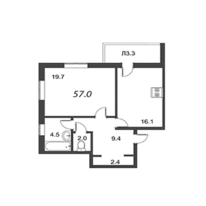1-комнатная, 56.9 м² — ЖК ЖК Дудергоф Клаб