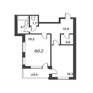 1-комнатная, 61.6 м² — ЖК ЖК Дудергоф Клаб