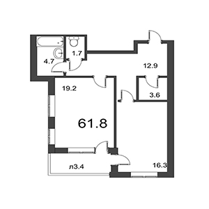 1-комнатная, 61.8 м² — ЖК ЖК Дудергоф Клаб