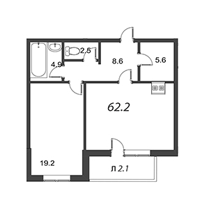 1-комнатная, 65.5 м² — ЖК ЖК Дудергоф Клаб